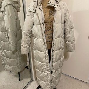Women's Long Puffer Coat - Cream